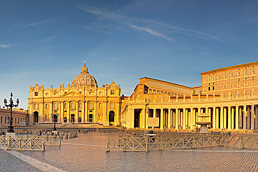 广场,圣彼得大教堂,日出,梵蒂冈,罗马,拉齐奥,意大利