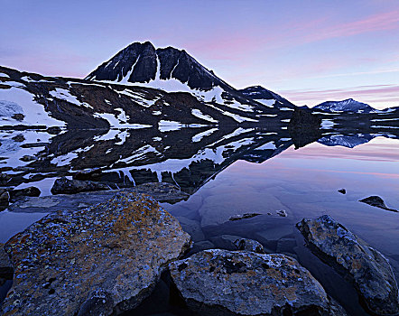 瑞典,拉普兰,山,湖,影象,自然,风景,早晨,清晨,水,冰河,顶峰
