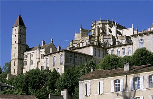 法国,老城,阿尔马涅克酒,塔,14世纪,圆屋顶,绿色植物,蓝天