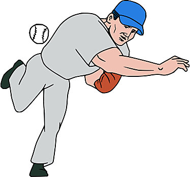 棒球手,投手,投掷,球,卡通