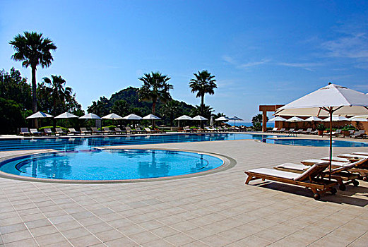 游泳池,酒店,风景,海滩,地中海,西南部,土耳其