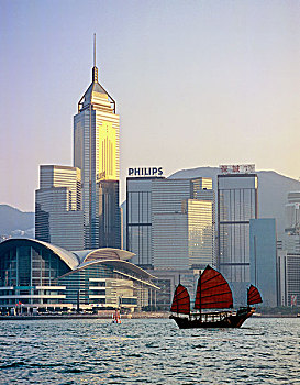 香港,中国帆船,航行,香港岛,天际线,湾仔,塔