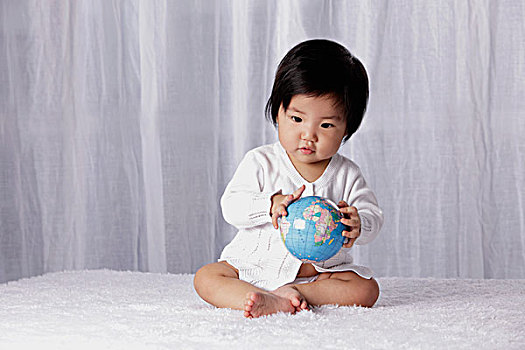 中国人,婴儿,拿着,小,球体