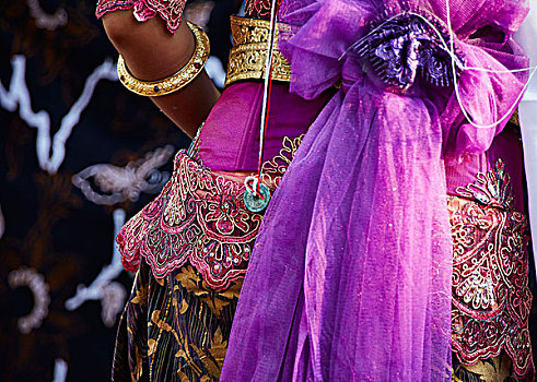 新娘,硬币,绳,背影,装饰,特写,传统,婚礼,巴厘岛,印度尼西亚,亚洲