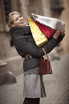 女人,购物袋,纳佛那广场,罗马,意大利