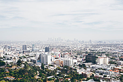 俯视图,城市,远景,天际线,洛杉矶,加利福尼亚,美国