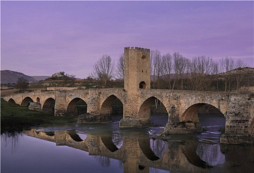 中世纪,桥,黄昏,布尔戈斯,西班牙