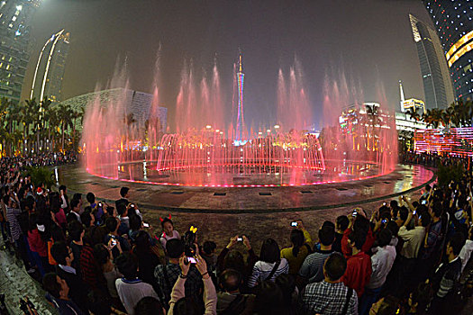 广州花城广场音乐喷泉之夜