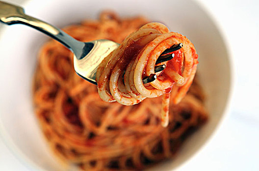 意大利面,番茄酱,盘子,叉子
