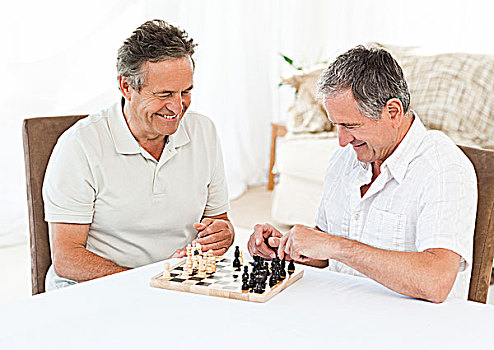 老人,玩,下棋,桌子