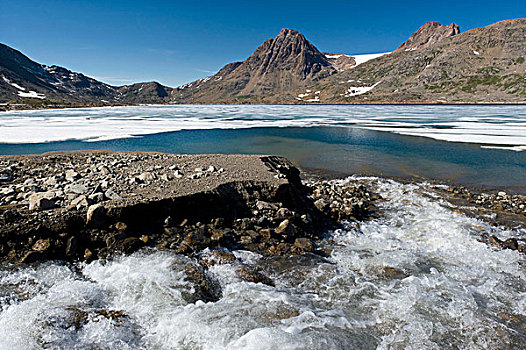 溪流,风景,靠近,格陵兰东部,格陵兰