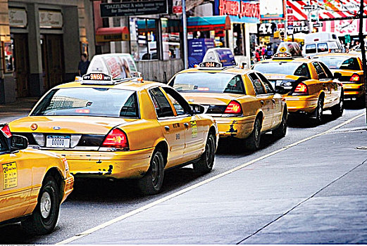 排队,黄色,出租车,纽约,美国