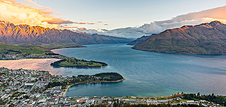 风景,瓦卡蒂普湖,皇后镇,日落,景色,自然保护区,壮观,奥塔哥,南部地区,新西兰,大洋洲