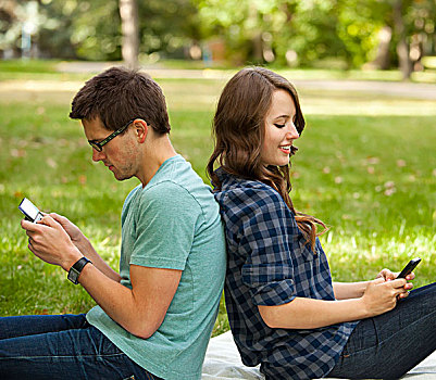 伴侣,发短信,公园,艾伯塔省,加拿大