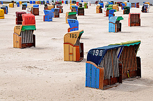 沙滩椅,海滩,北海,下萨克森,德国,欧洲