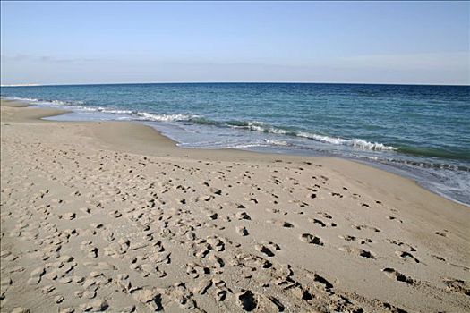 空,寂静沙滩,早,季节,多拉达海岸,西班牙