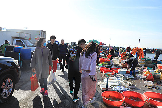 山东省日照市,渔船回来了,渔码头秒变海鲜市场