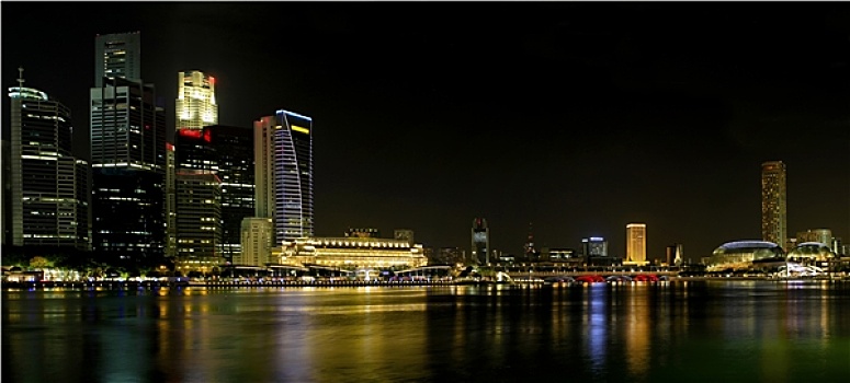 新加坡城,天际线,夜晚,全景
