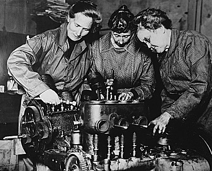 女人,工作,修理,引擎,20世纪40年代,德国,欧洲