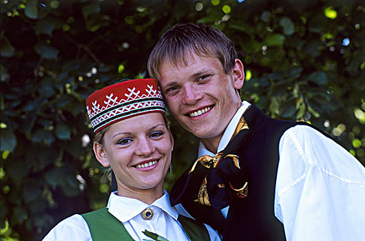 伴侣,传统,民俗,服饰,国家,节日,游行,拉脱维亚,模型