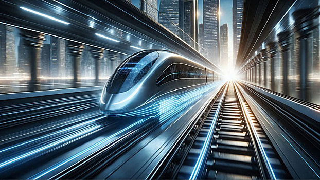 超高速磁悬浮未来列车,光影穿梭的高科技都市快线,引领现代交通新纪元
