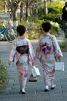 日本,京都,两个女人,和服
