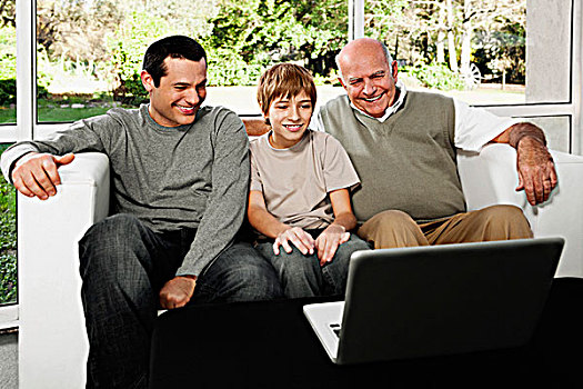 家庭,看,笔记本电脑,微笑