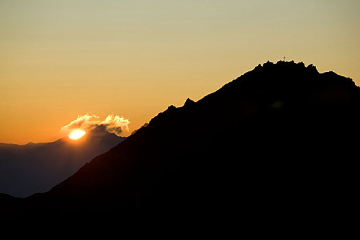清晨,高处,顶峰,阿尔卑斯山,提洛尔,奥地利