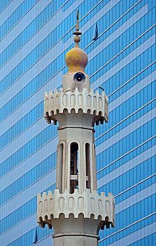 尖塔,小,清真寺,现代,玻璃,钢铁,建筑,摩天大楼,阿布扎比,阿联酋,亚洲