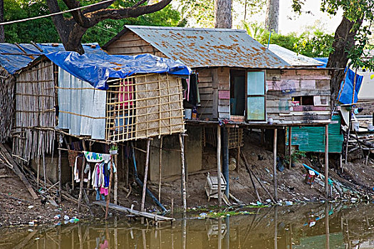 房子,河,柬埔寨