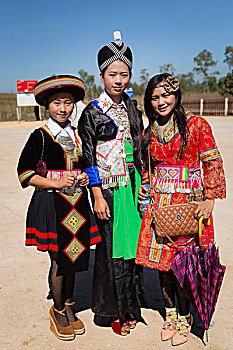 女孩,衣服,传统,洪族人,服饰,新年,庆贺,老挝,亚洲