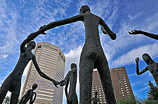 家庭,男人,雕塑,卡尔加里,教学楼,市区,艾伯塔省,加拿大