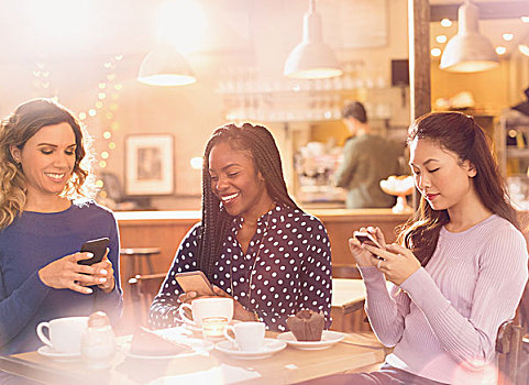 女人,朋友,发短信,手机,咖啡,桌子