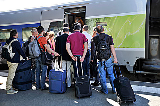法国,西部,火车站,南特,旅行者,乘坐,高速列车
