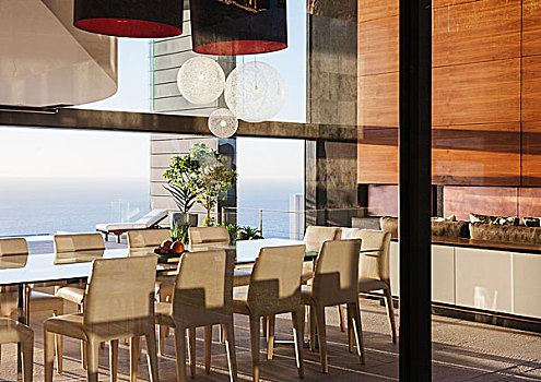 桌子,椅子,现代,餐厅,远眺,海洋