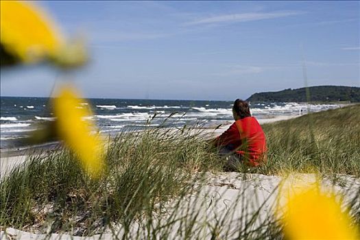 男人,沙丘,海滩,靠近,波罗的海,梅克伦堡前波莫瑞州,德国,欧洲