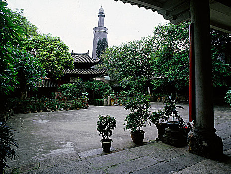 院落,尖塔,纪念,清真寺,先知,灯塔,塔,伊斯兰,高处,传统,中式建筑