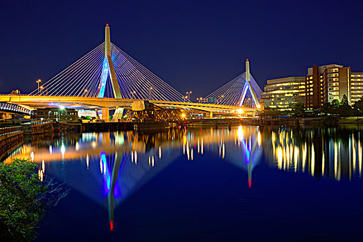 波士顿,桥,日落,山,马萨诸塞,美国
