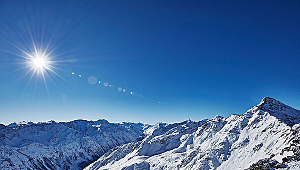 俯视图,阳光,蓝天,上方,积雪,山,提洛尔,奥地利