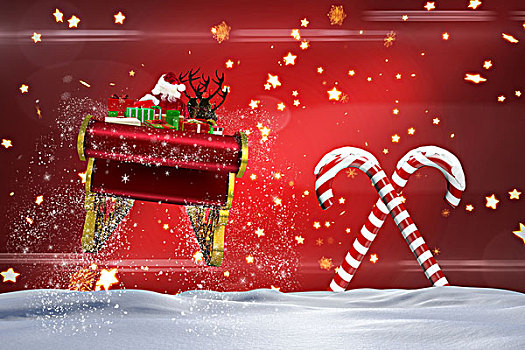 合成效果,图像,圣诞老人,飞,雪撬,圣诞糖果,红色