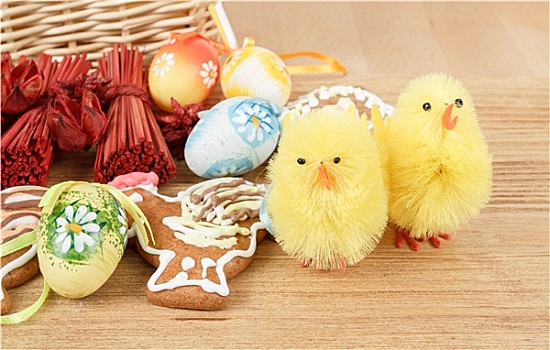 复活节装饰,姜料面包,鸡,涂绘,蛋