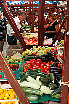 蔬菜,站立,市场,扎达尔,达尔马提亚,克罗地亚,欧洲