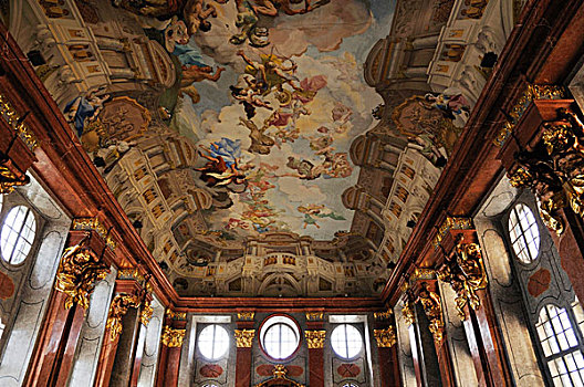 天花板,描绘,大理石,大厅,梅克,教堂,世界遗产,下奥地利州,奥地利,欧洲