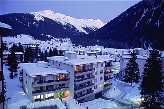 俯拍,建筑,达沃斯,瑞士