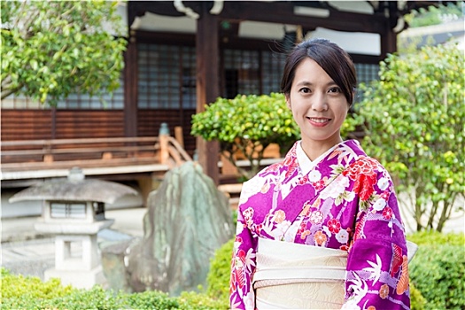 女人,日本寺庙,和服