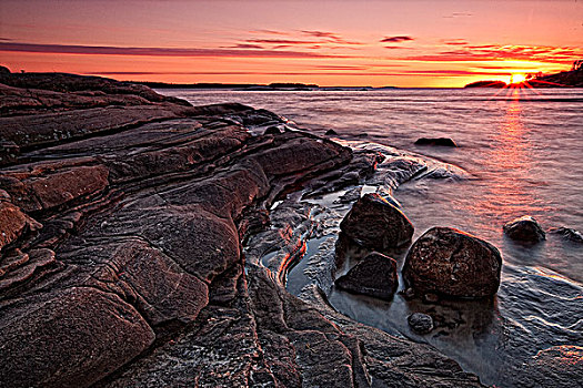 日落,上方,乔治亚湾,安大略省,加拿大