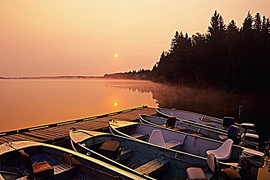 日出,湖,山,省立公园,曼尼托巴,加拿大
