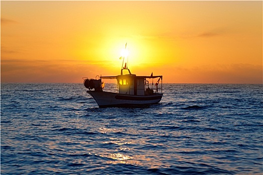 渔船,日出,地中海