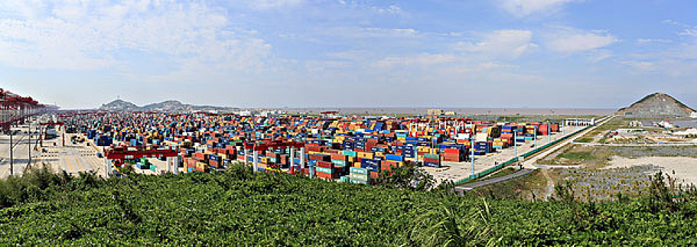 上海洋山深水港俯瞰全景,港口,码头,集装箱港
