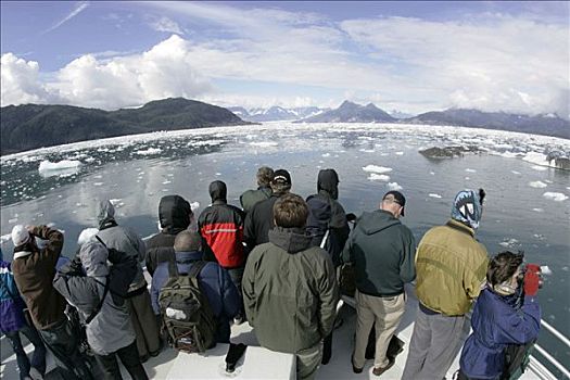 游客,船,看,惊奇,冰山,哥伦比亚冰河,王子,声音,阿拉斯加,美国